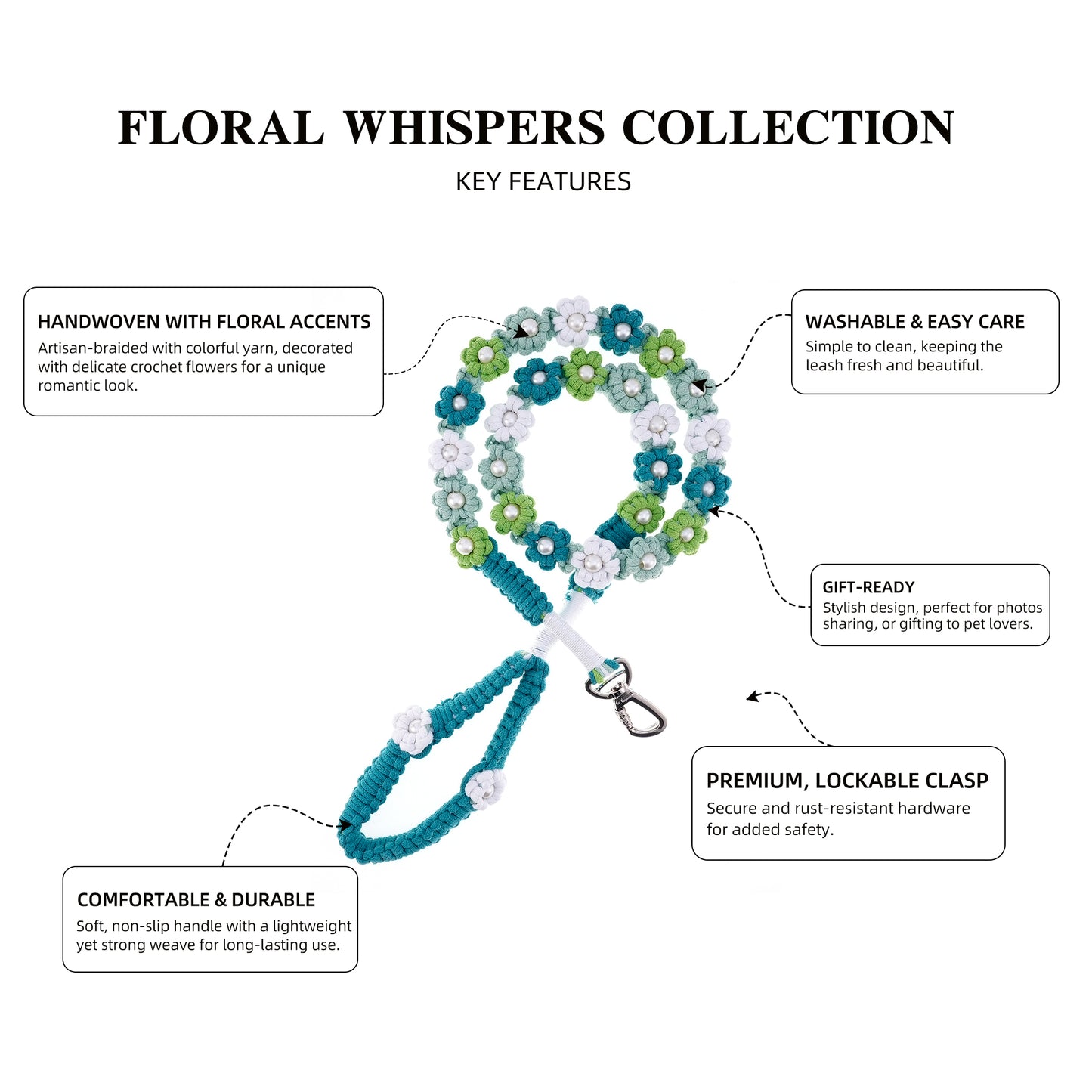 🌱 Mint Spring – Handmade Colorful Cotton Braided Dog Leash