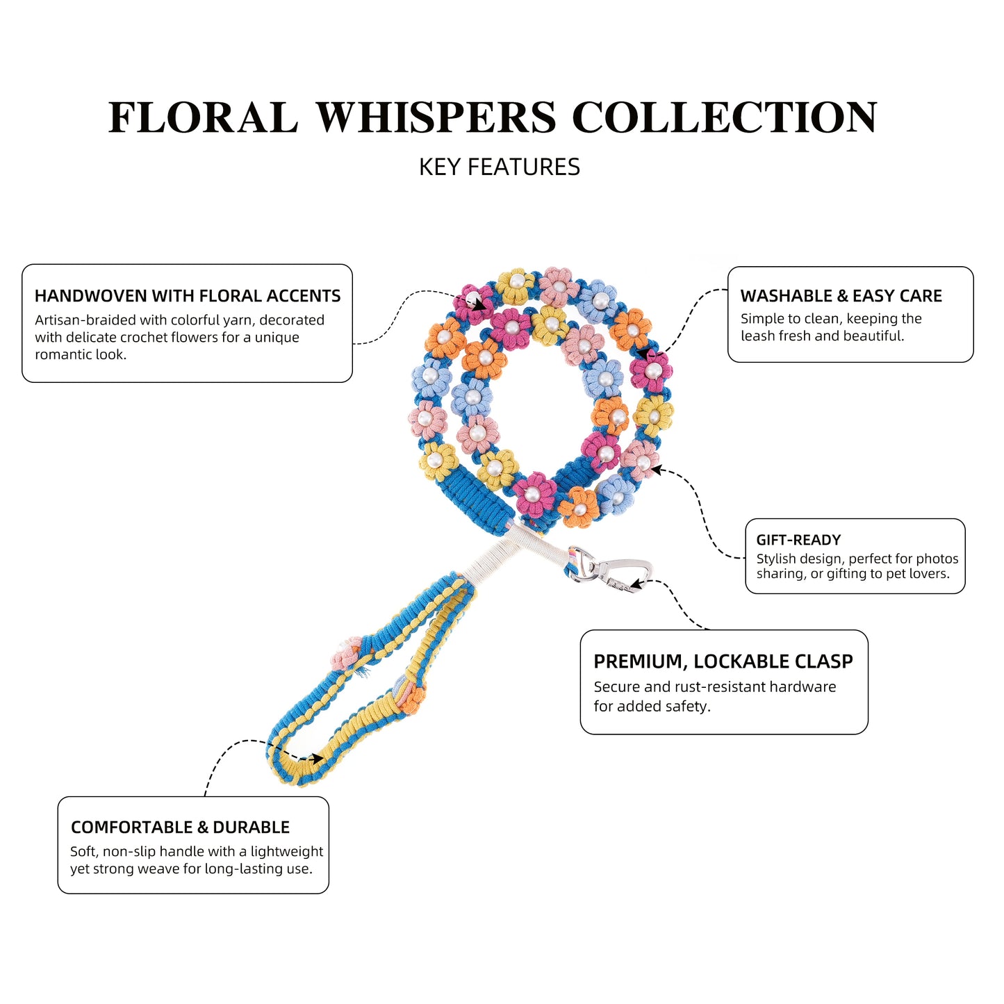 ๐ Rainbow Melody โ Handmade Colorful Cotton Braided Dog Leash