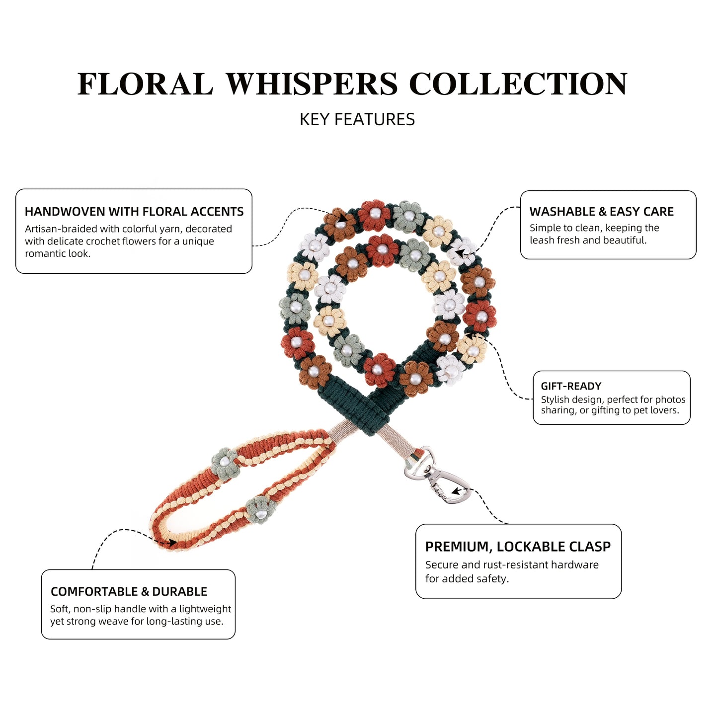 ๐พ Rustic Meadow โ Handmade Colorful Cotton Braided Dog Leash