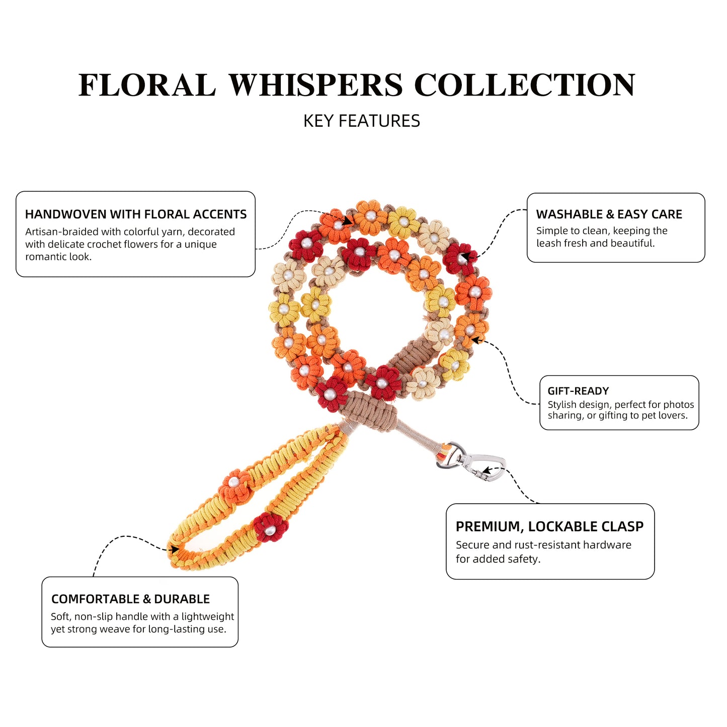 ✨ Golden Glow – Handmade Colorful Cotton Braided Dog Leash