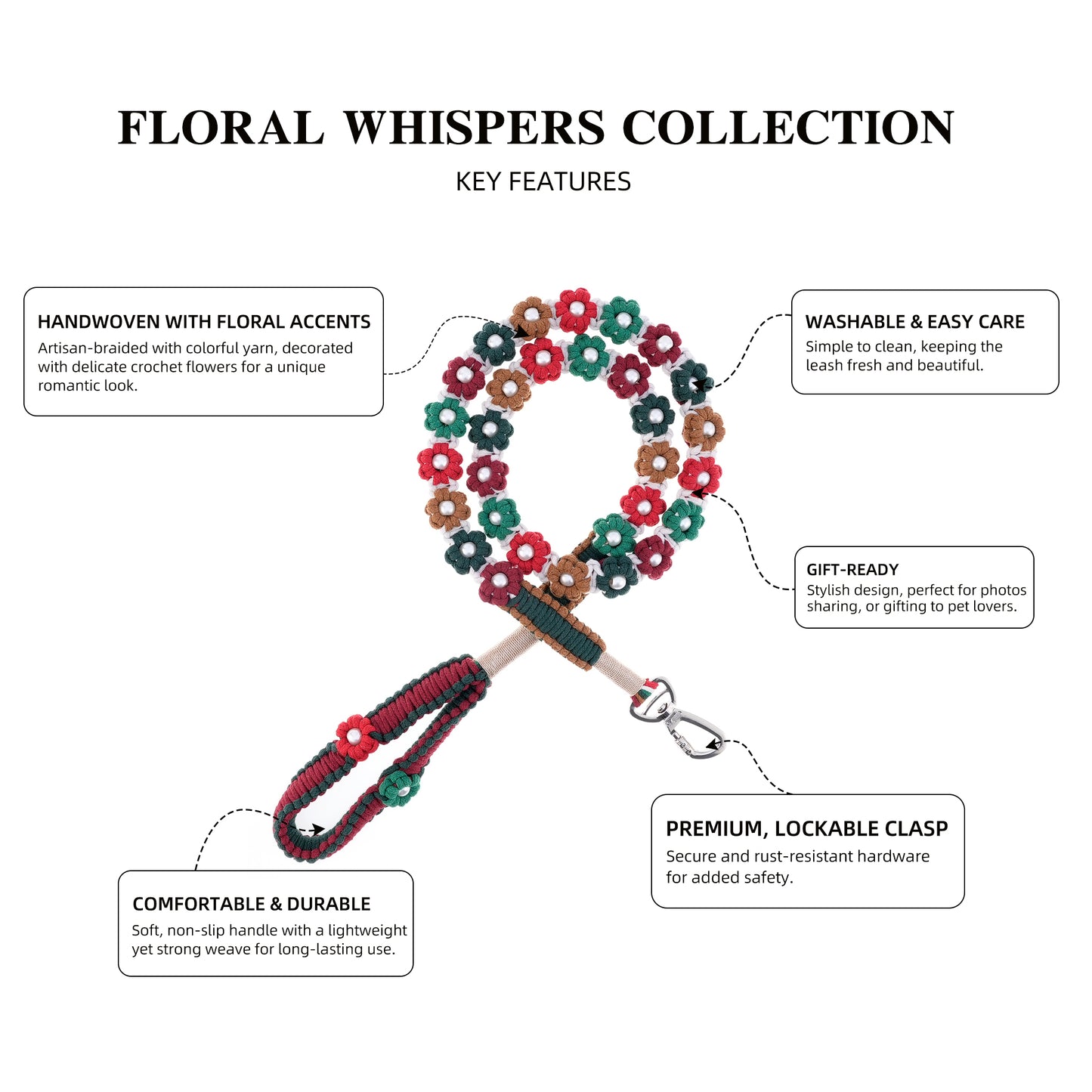 ๐ Forest Berry โ Handmade Colorful Cotton Braided Dog Leash