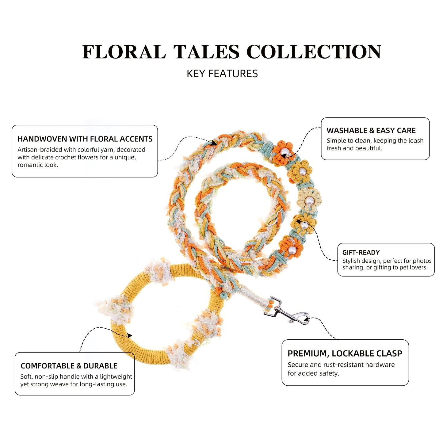 Sunny Daisy – Handmade Colorful Cotton Braided Dog Leash