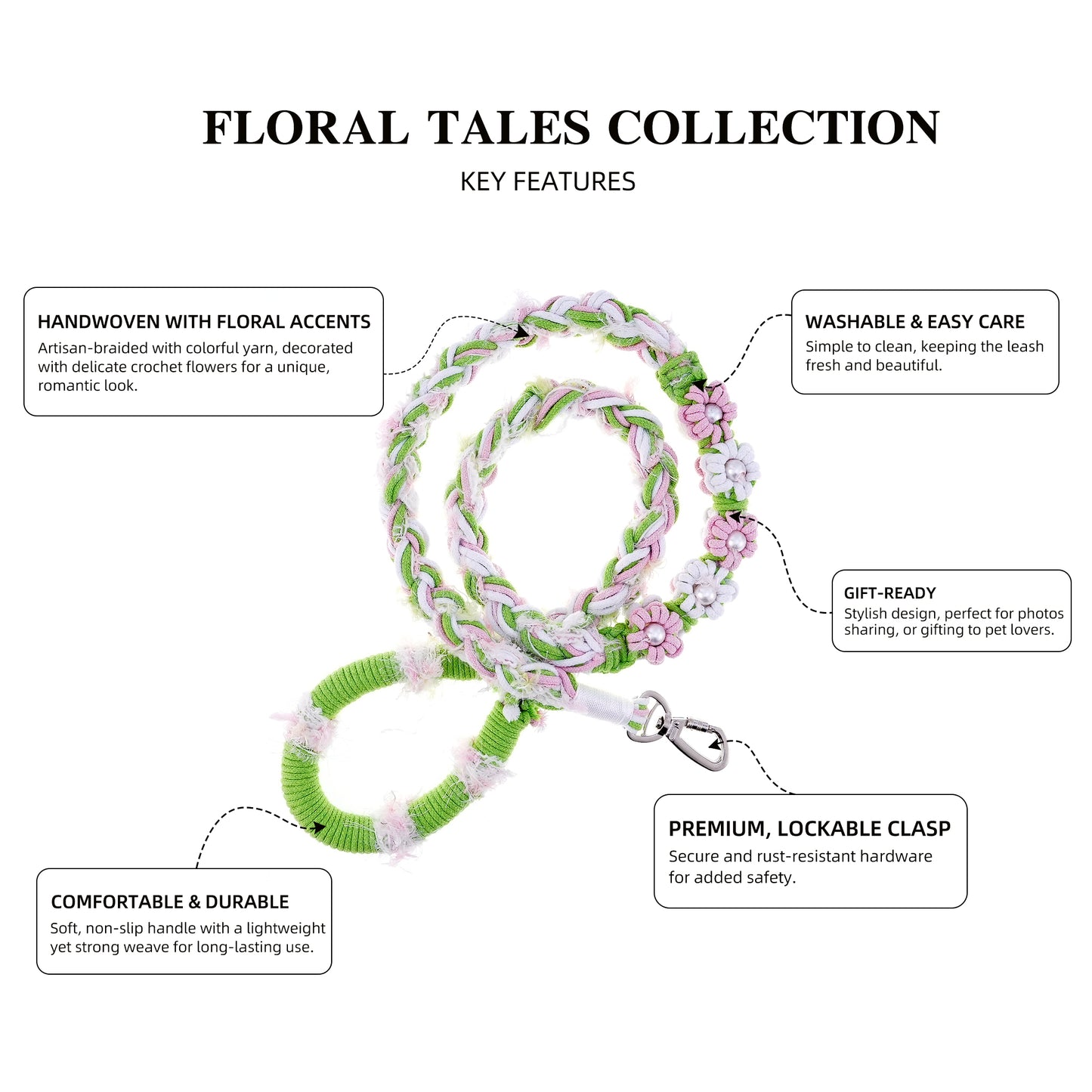 Spring Petals – Handmade Colorful Cotton Braided Dog Leash
