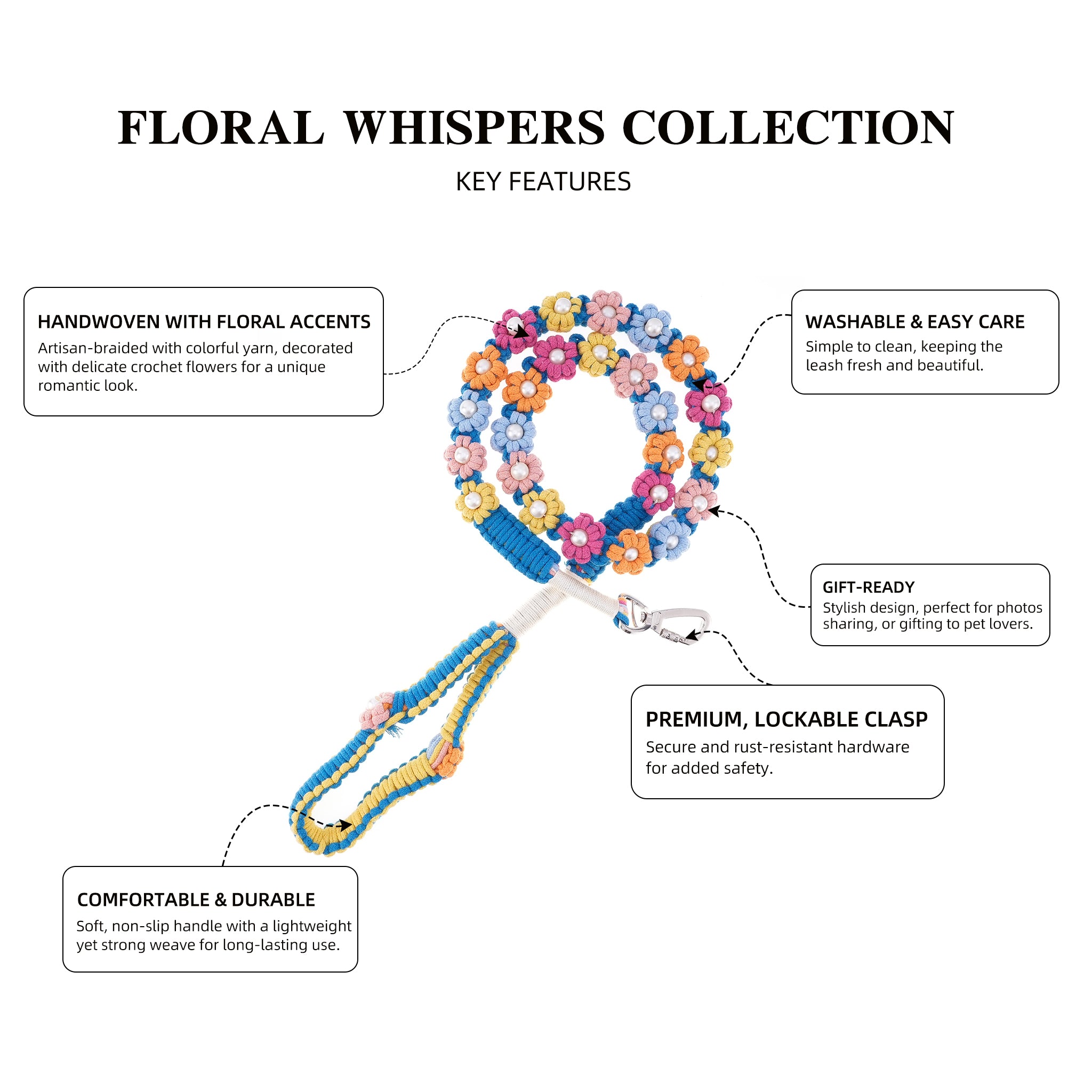 🌈 Rainbow Melody – Handmade Colorful Cotton Braided Dog Leash
