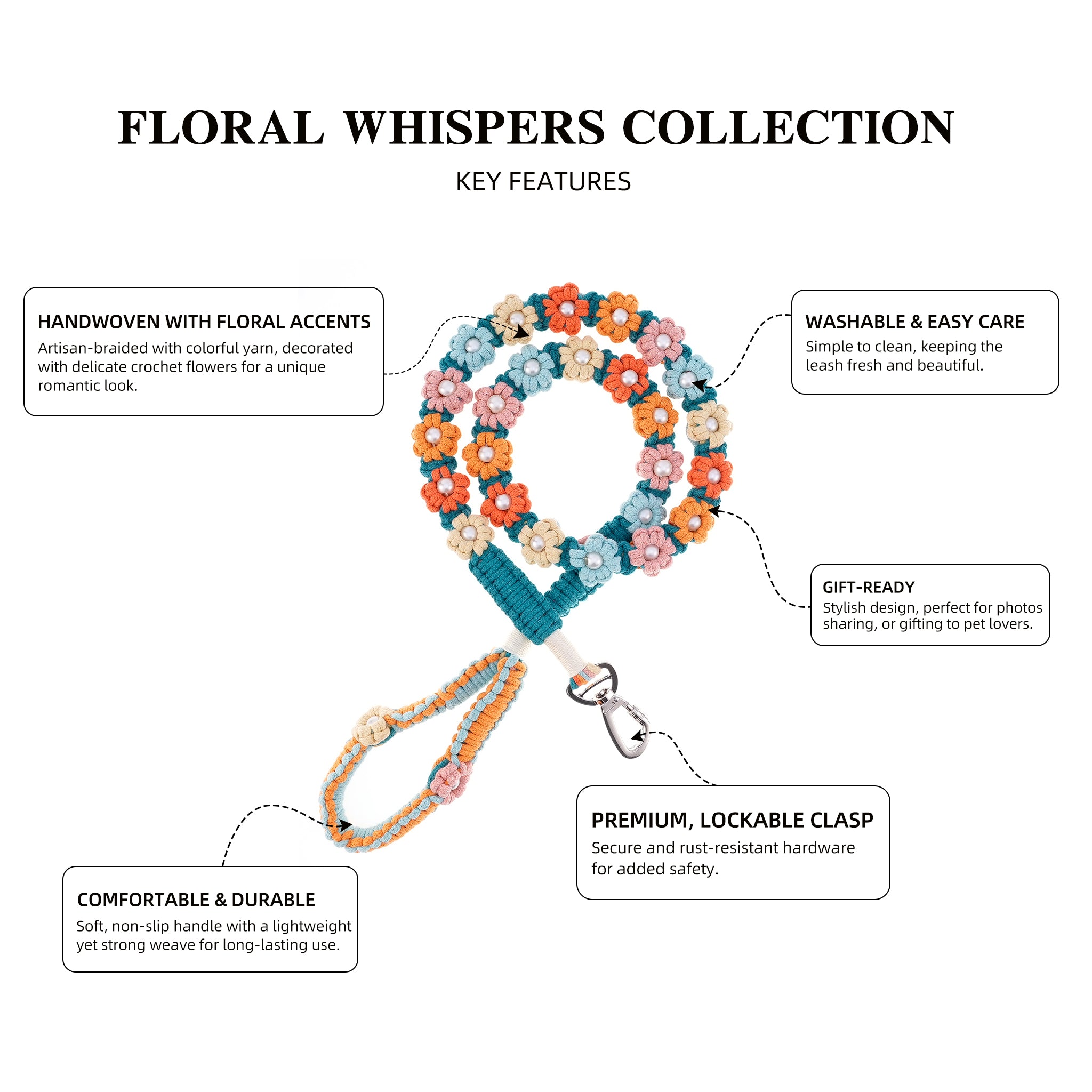 🏖 Summer Coast – Handmade Colorful Cotton Braided Dog Leash