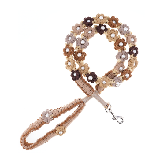 ☕ Mocha Bloom – Handmade Colorful Cotton Braided Dog Leash