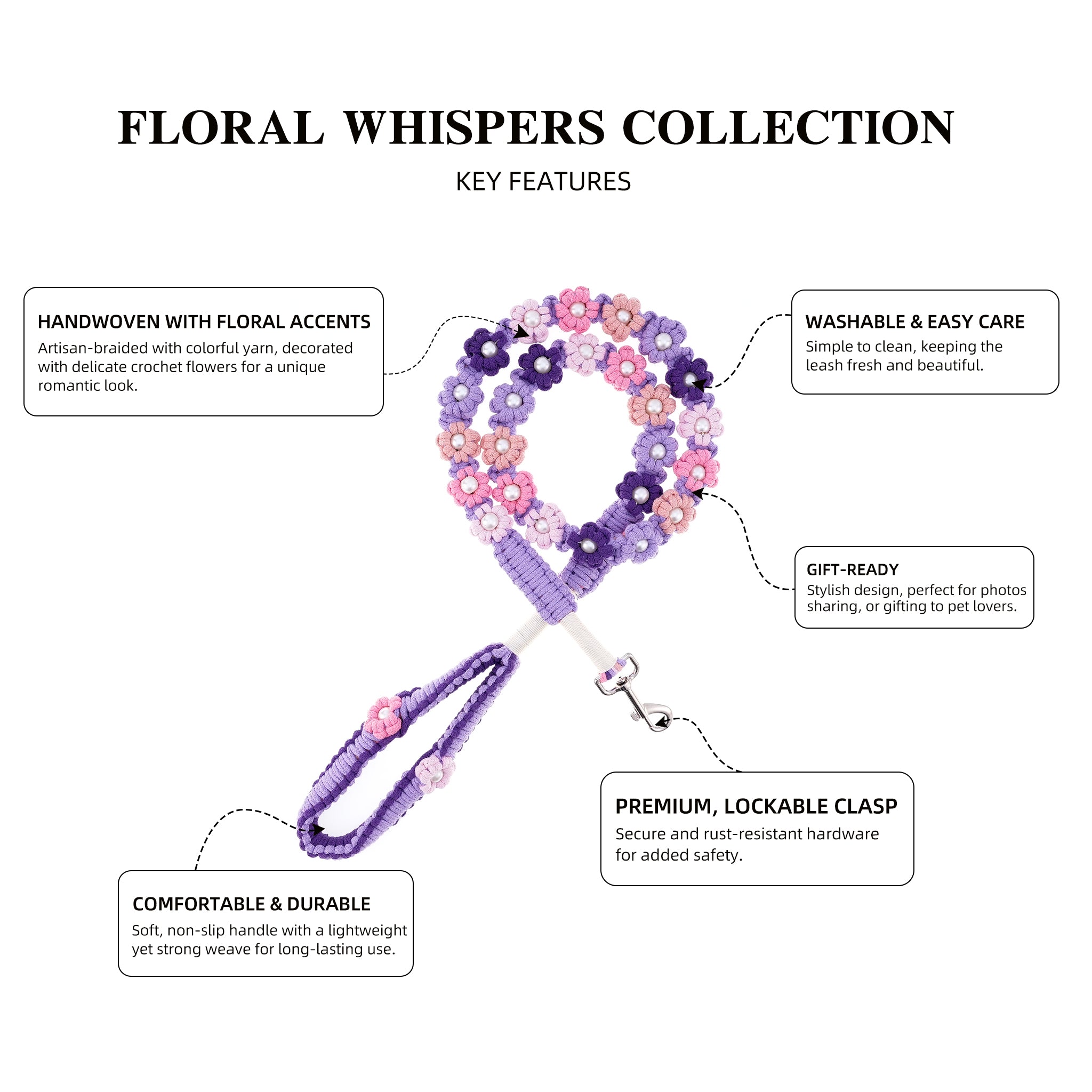 💜 Lavender Dream – Handmade Colorful Cotton Braided Dog Leash