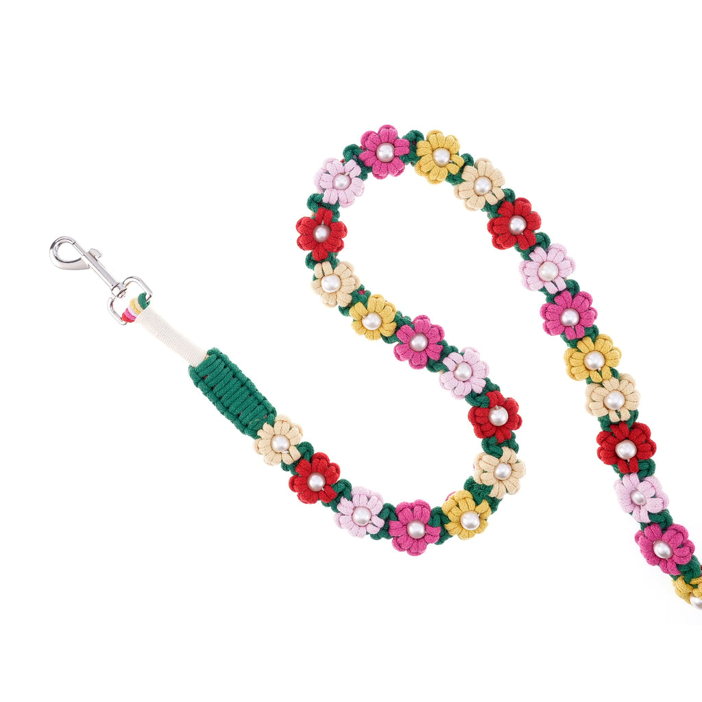🌷 Spring Garden – Handmade Colorful Cotton Braided Dog Leash