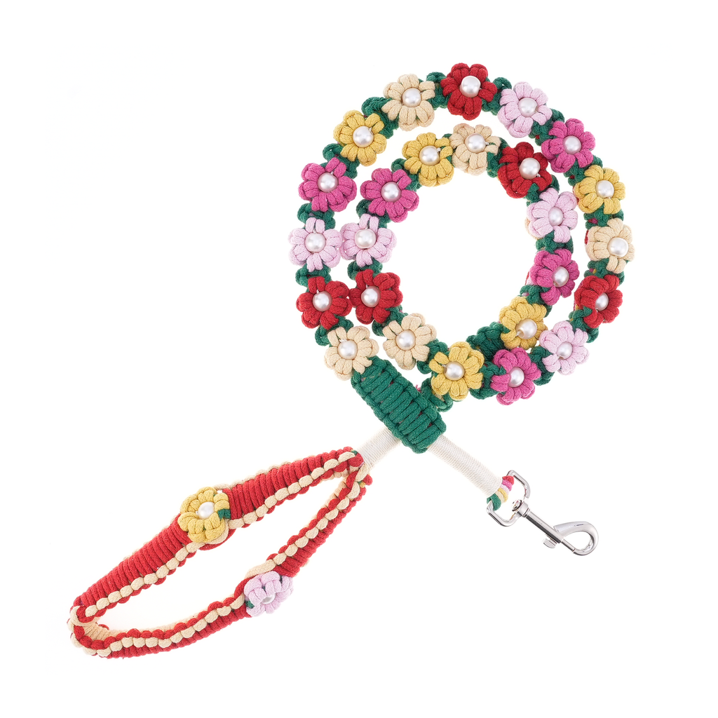 🌷 Spring Garden – Handmade Colorful Cotton Braided Dog Leash