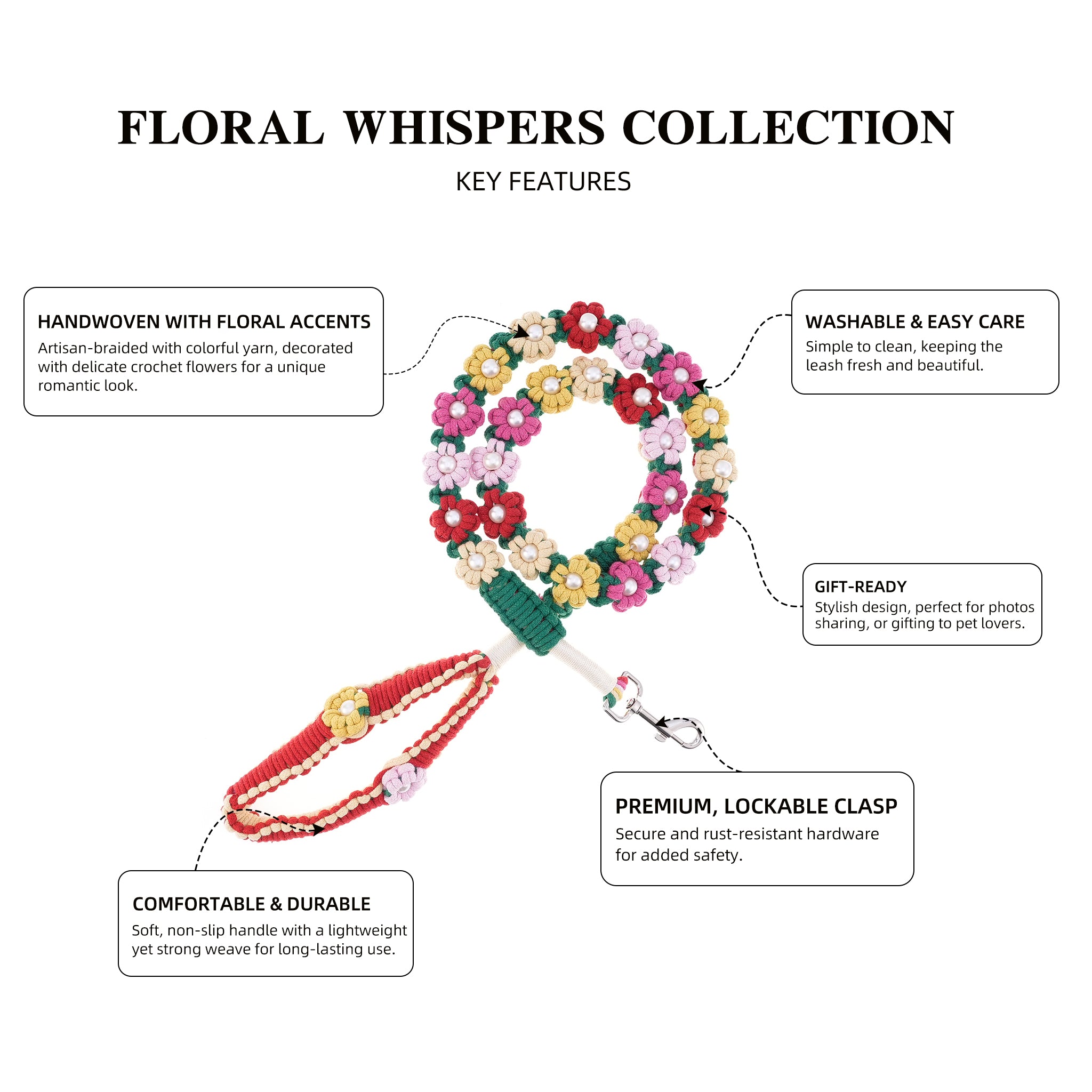 🌷 Spring Garden – Handmade Colorful Cotton Braided Dog Leash
