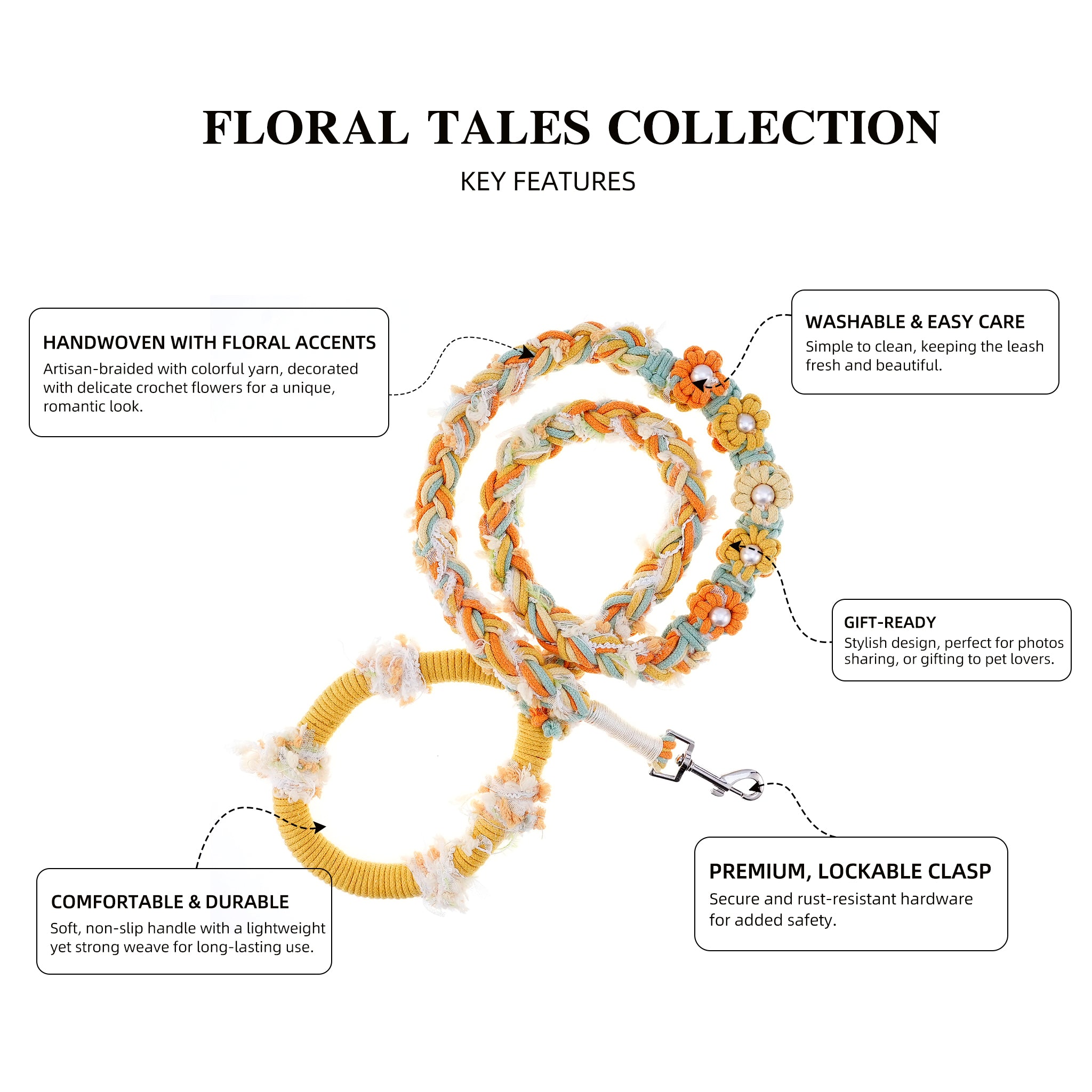 Sunny Daisy – Handmade Colorful Cotton Braided Dog Leash