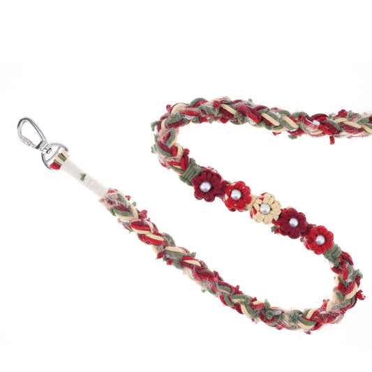Crimson Charm – Handmade Colorful Cotton Braided Dog Leash