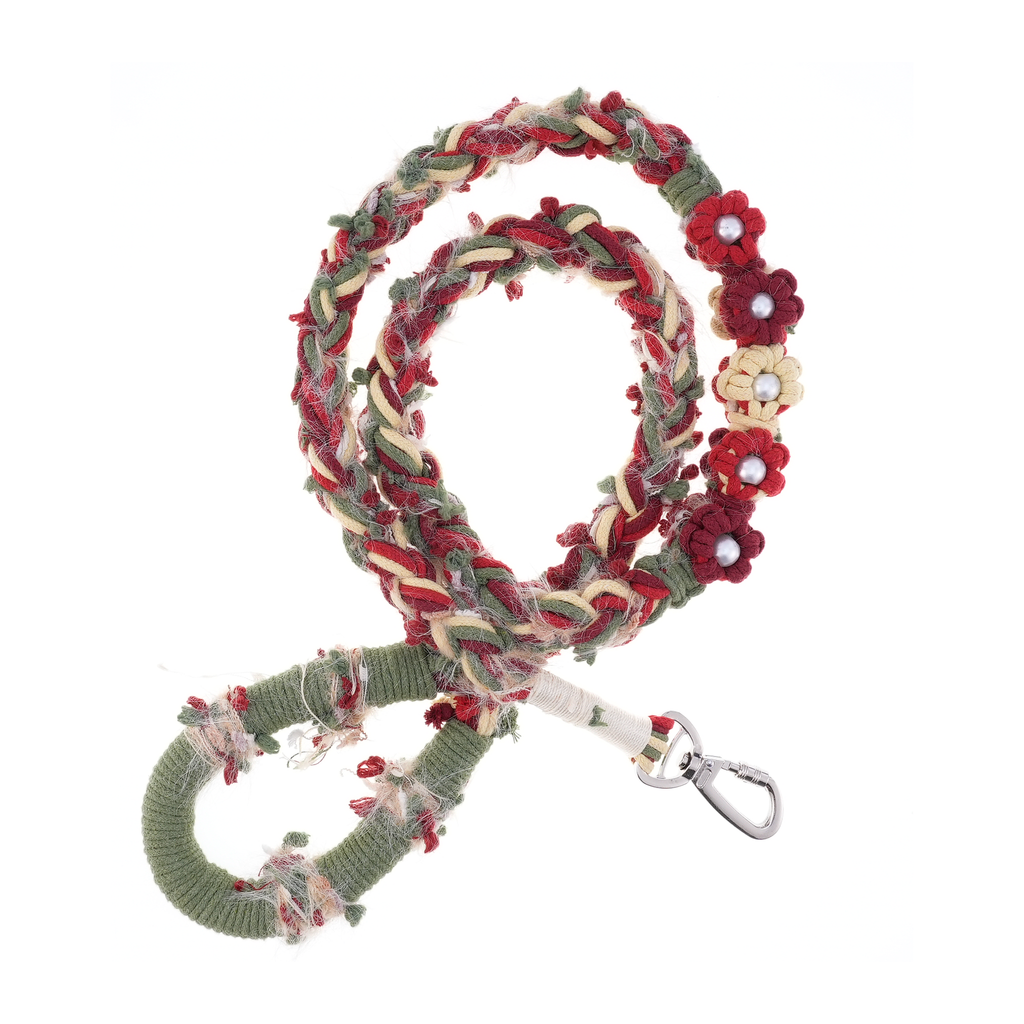 Crimson Charm – Handmade Colorful Cotton Braided Dog Leash
