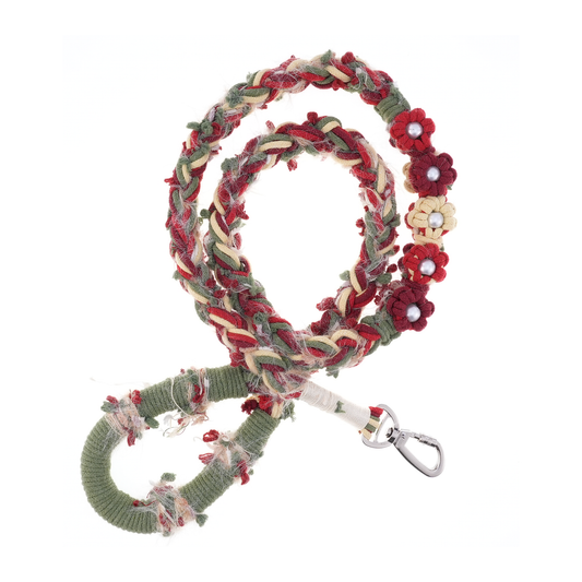 Crimson Charm – Handmade Colorful Cotton Braided Dog Leash