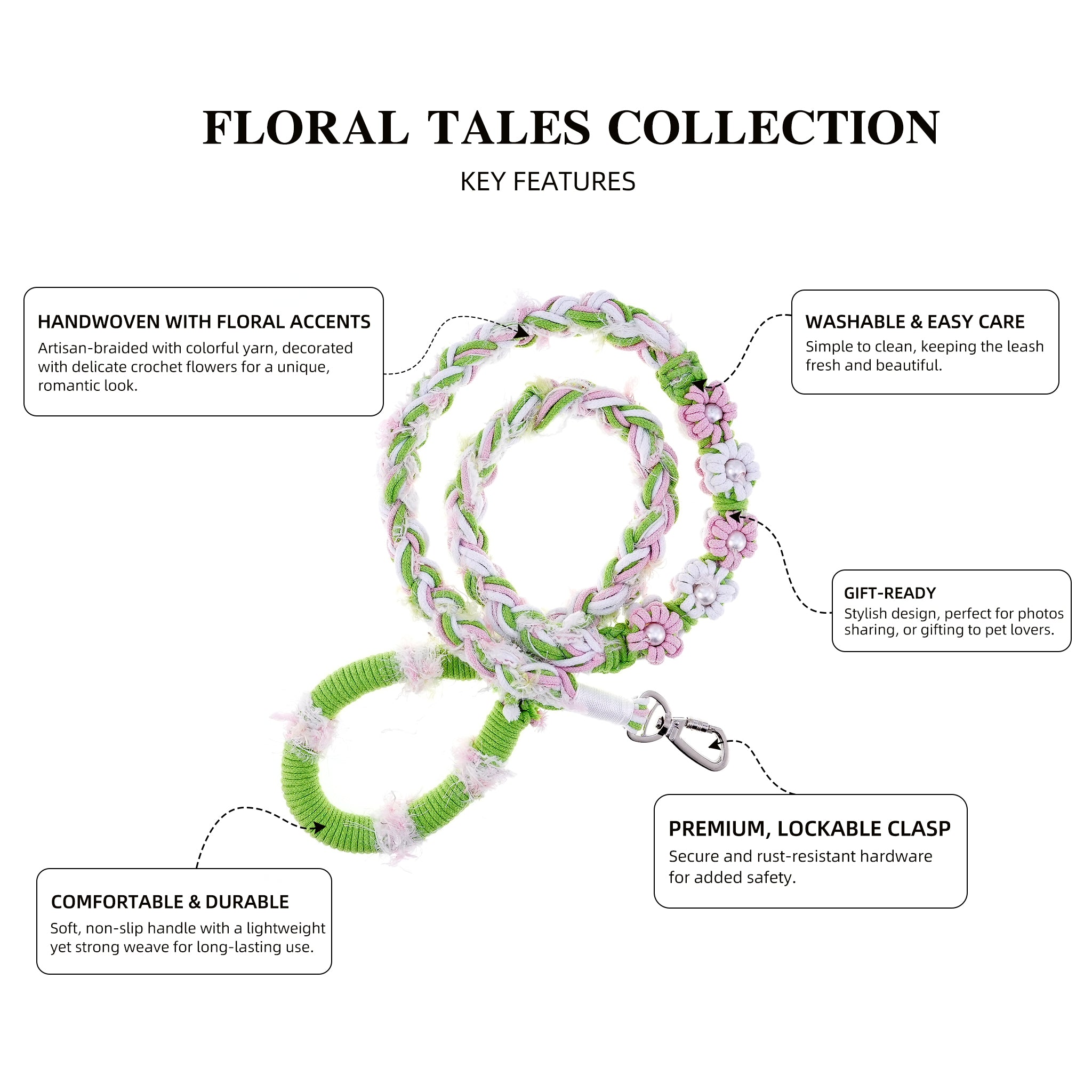 Spring Petals – Handmade Colorful Cotton Braided Dog Leash